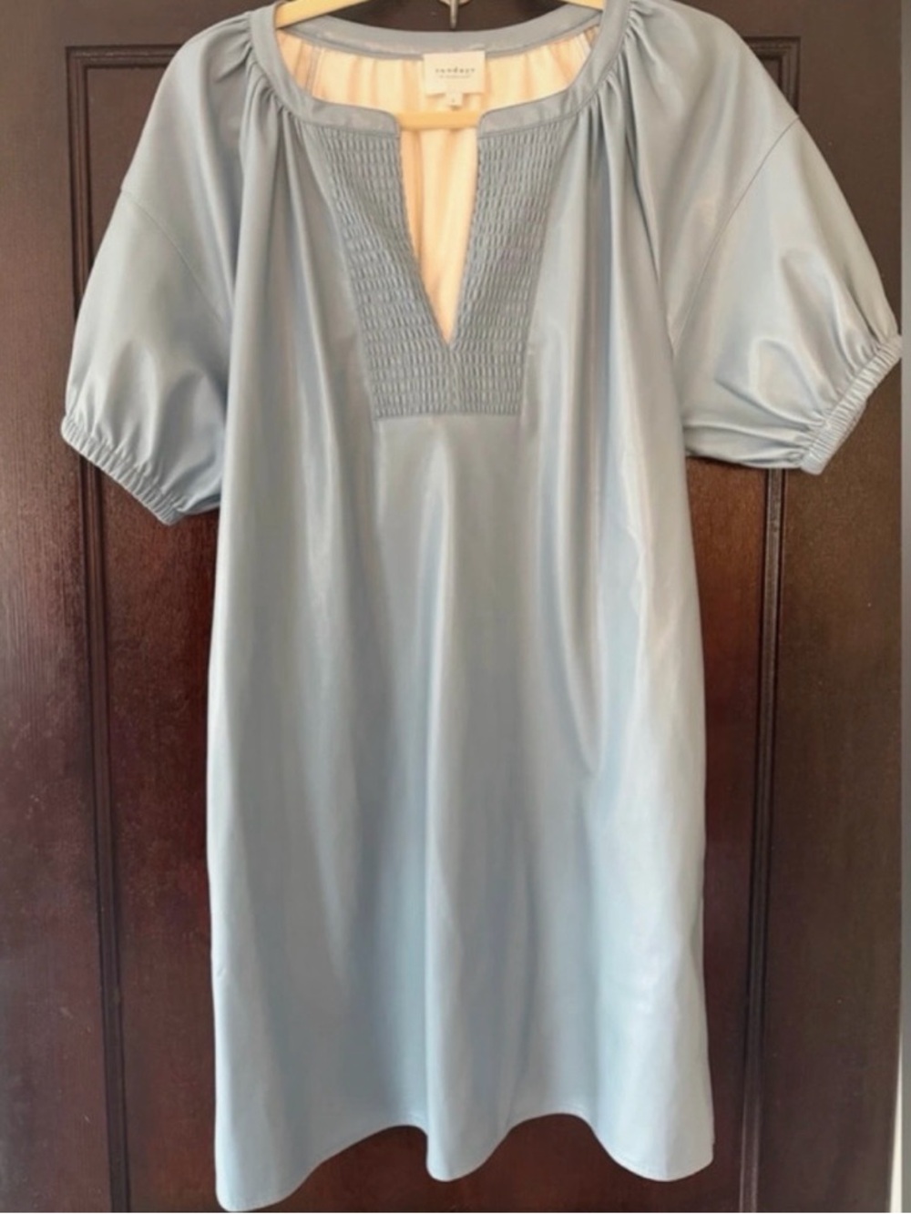 Sundays Light Blue Smocked V-Neck Midi Dress